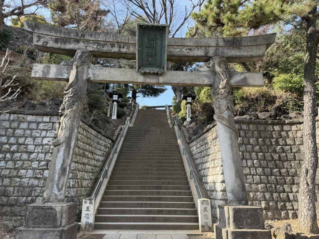 左右の柱に龍が彫られた品川神社の双龍鳥居