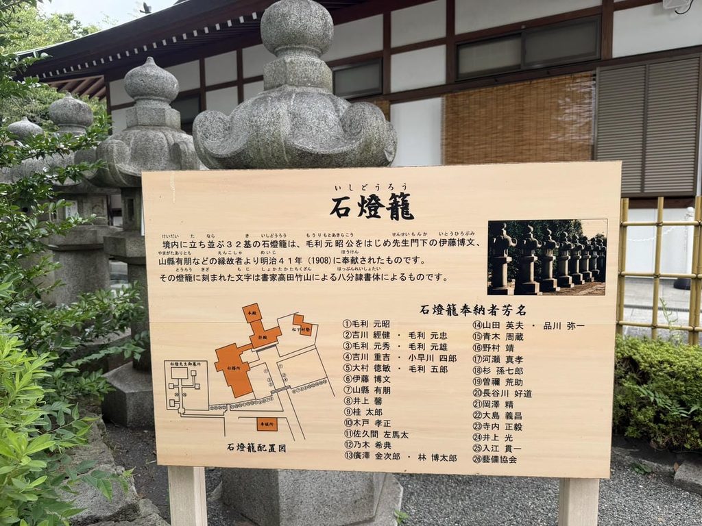 松陰神社の32基の石燈籠案内板